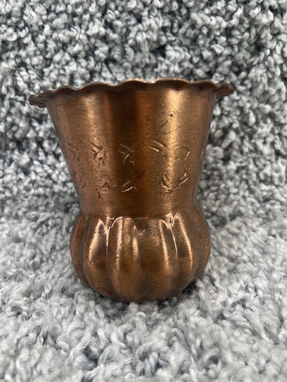 Rare Antique Vintage Copper Vase Hand Made 3 Inch Preowned Home Decoration